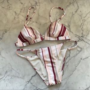 Pink and White Striped Cheeky Bikini Set XS Zumiez